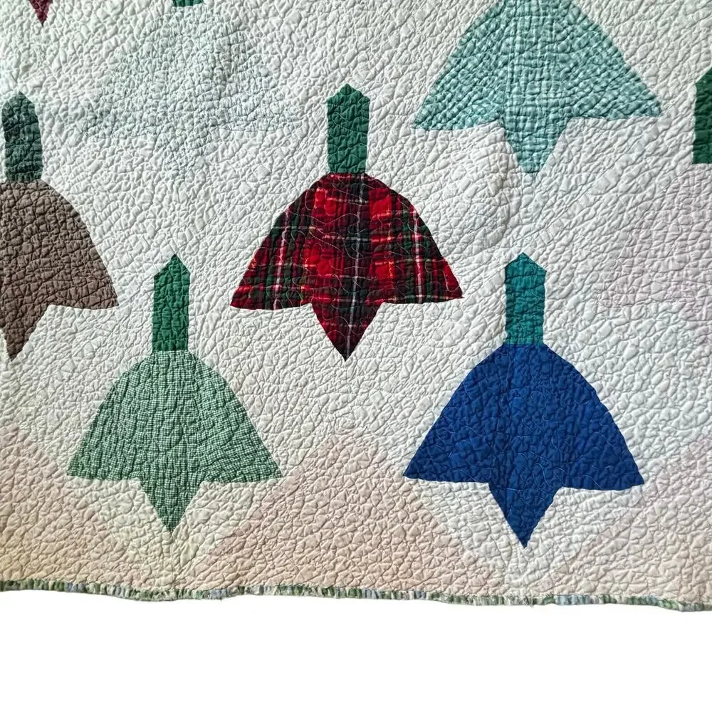 Vintage Handmade Tulip Quilt Multicolor Cotton Cottage Chic Farmhouse& Twin?